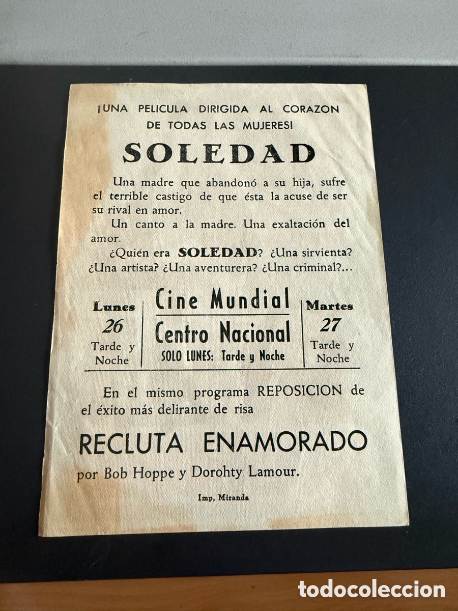 Cine: Folleto. SOLEDAD. Publicidad - Foto 2