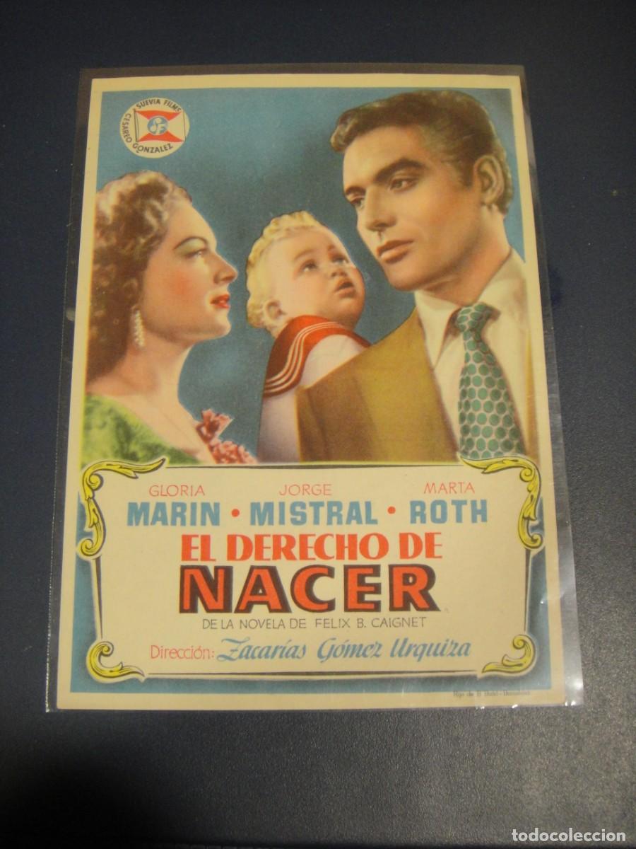 Cine: el derecho de nacer, folleto de mano , publicidad teatro argensola , zaragoza