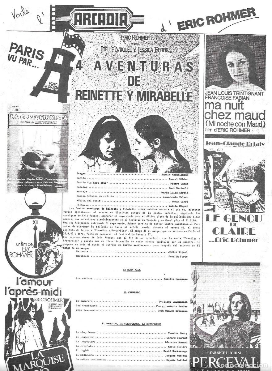 Cine: Folleto de cine ciclo pel&iacute;culas de Eric Rohmer Cine Arcadia, BCN 1986/87