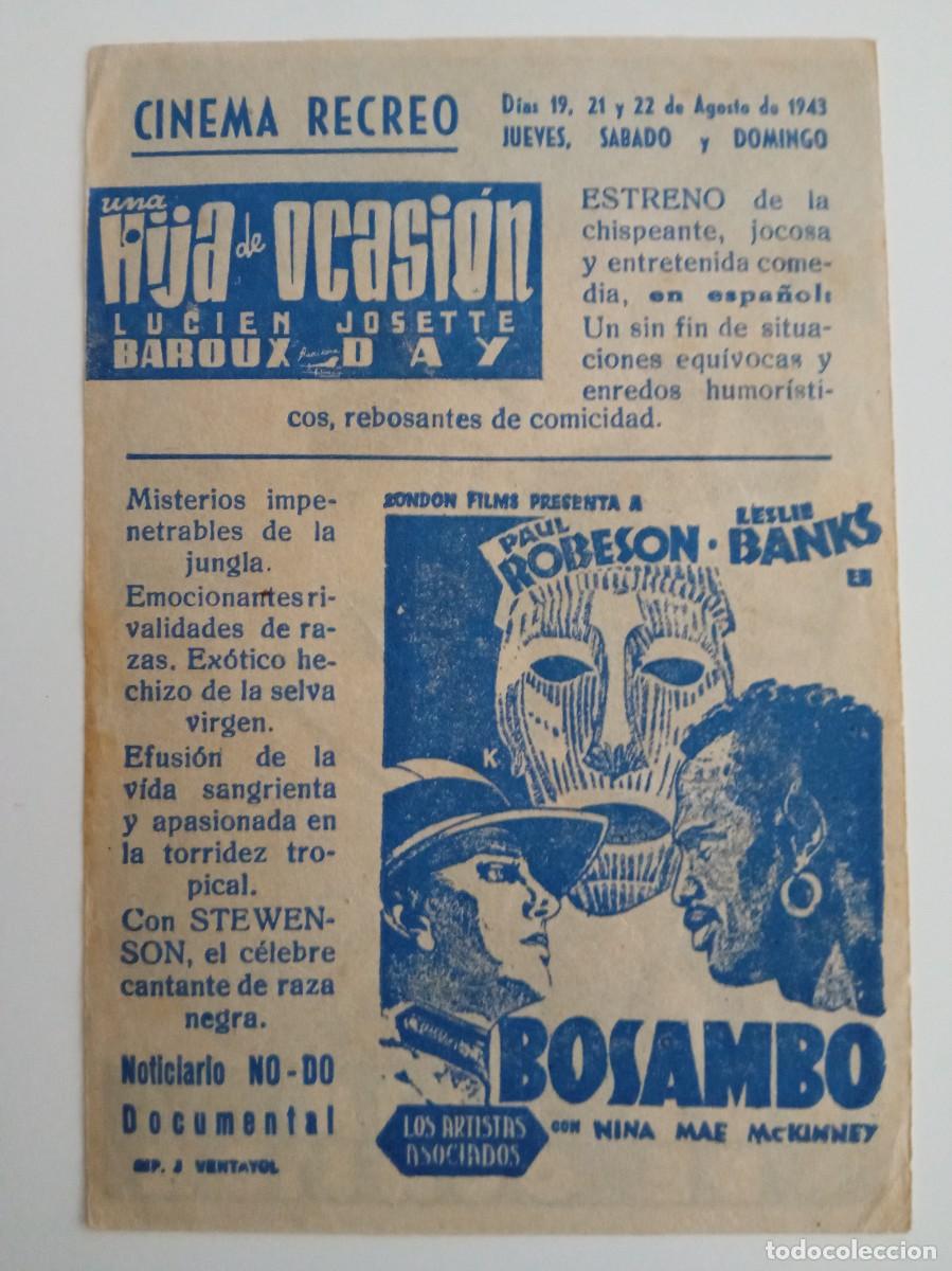 Cine: BOSAMBO, CLICL&Eacute; DETR&Aacute;S DE UNA HIJA DE OCASION, CINEMA RECREO
