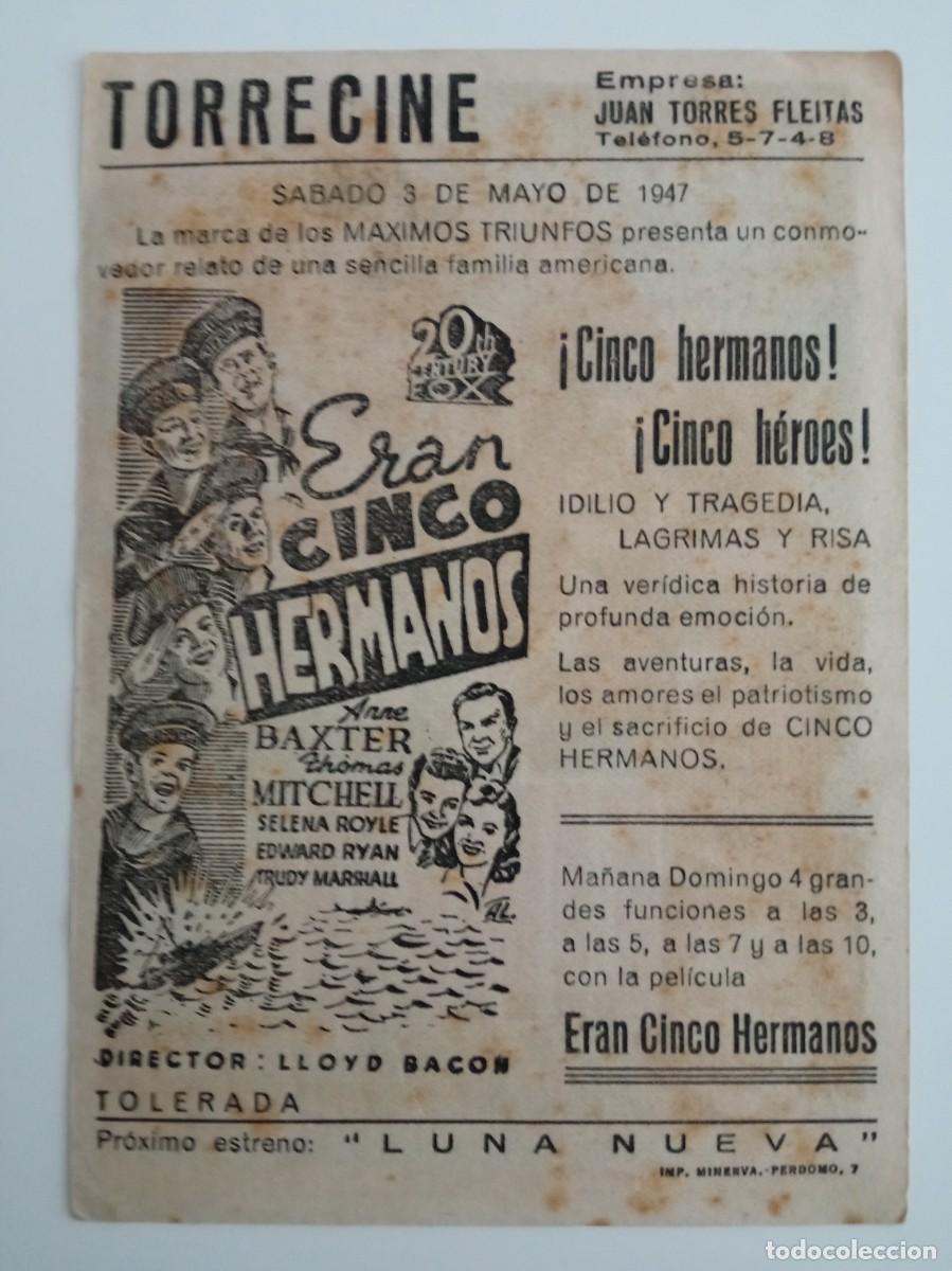 Kino: ERAN CINCO HERMANOS, ANNE BAXTER, CON CLICH&Eacute; POR DETR&Aacute;S, TORRECINE, 1947