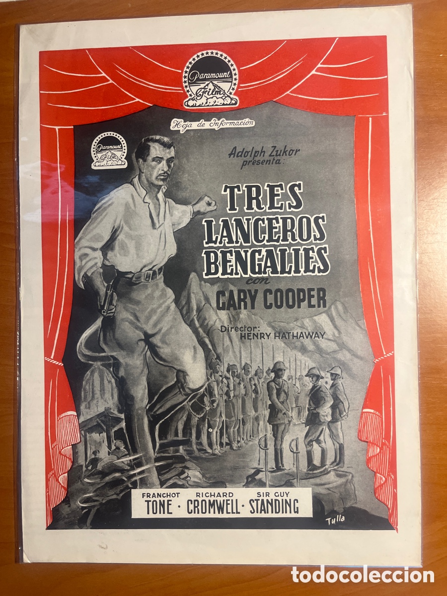 Cine: TRES LANCEROS BENGAL&Iacute;ES HOJA DE INFORMACI&Oacute;N, (PARAMOUNT FILM)