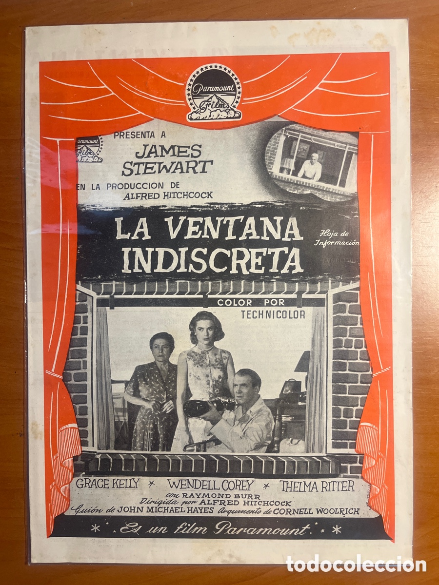 Cine: LA VENTANA INDISCRETA HOJA DE INFORMACI&Oacute;N, (PARAMOUNT FILM)