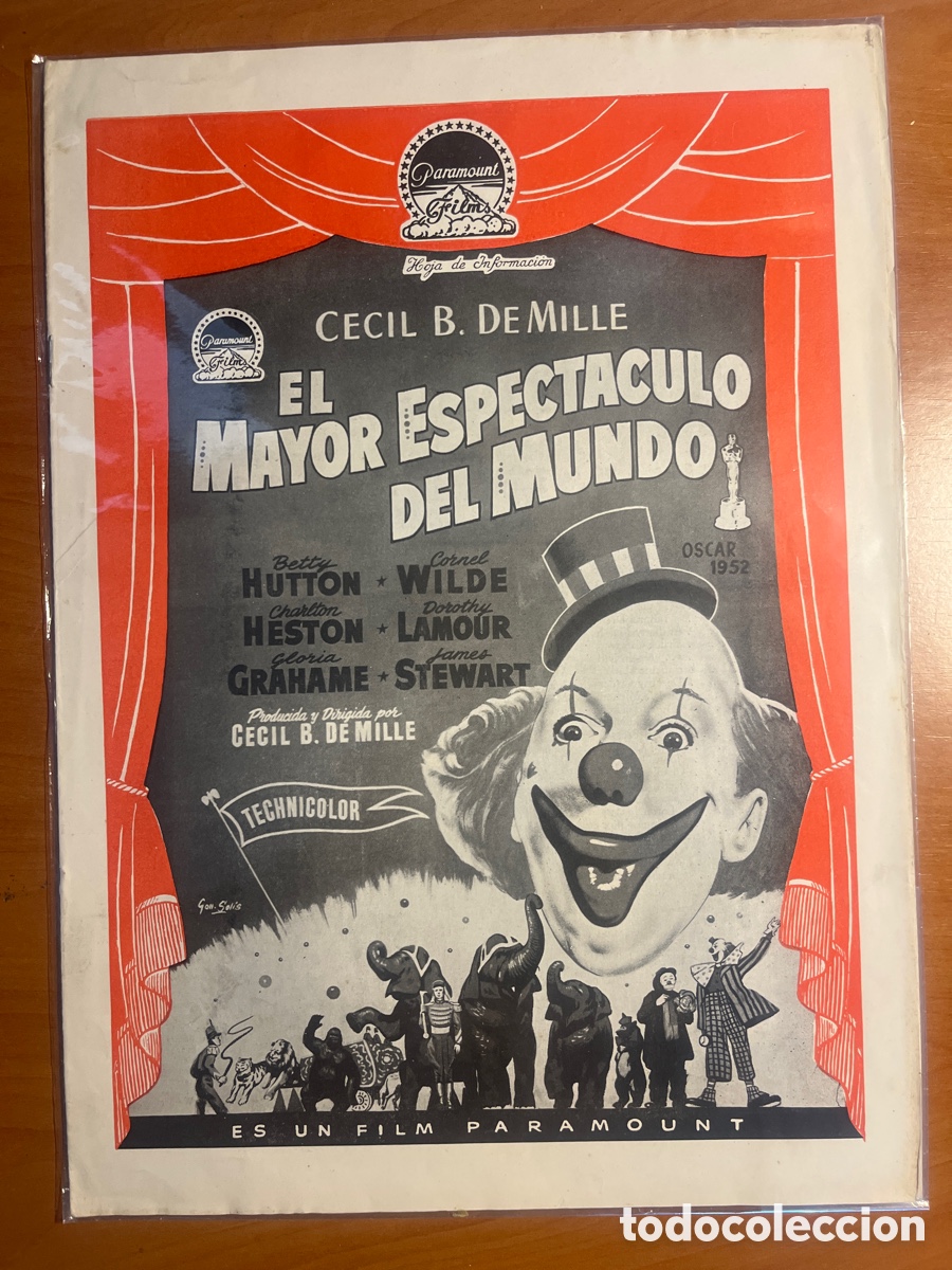 Cine: EL MAYOR ESPECTACULO DEL MUNDO HOJA DE INFORMACI&Oacute;N, (PARAMOUNT FILM)