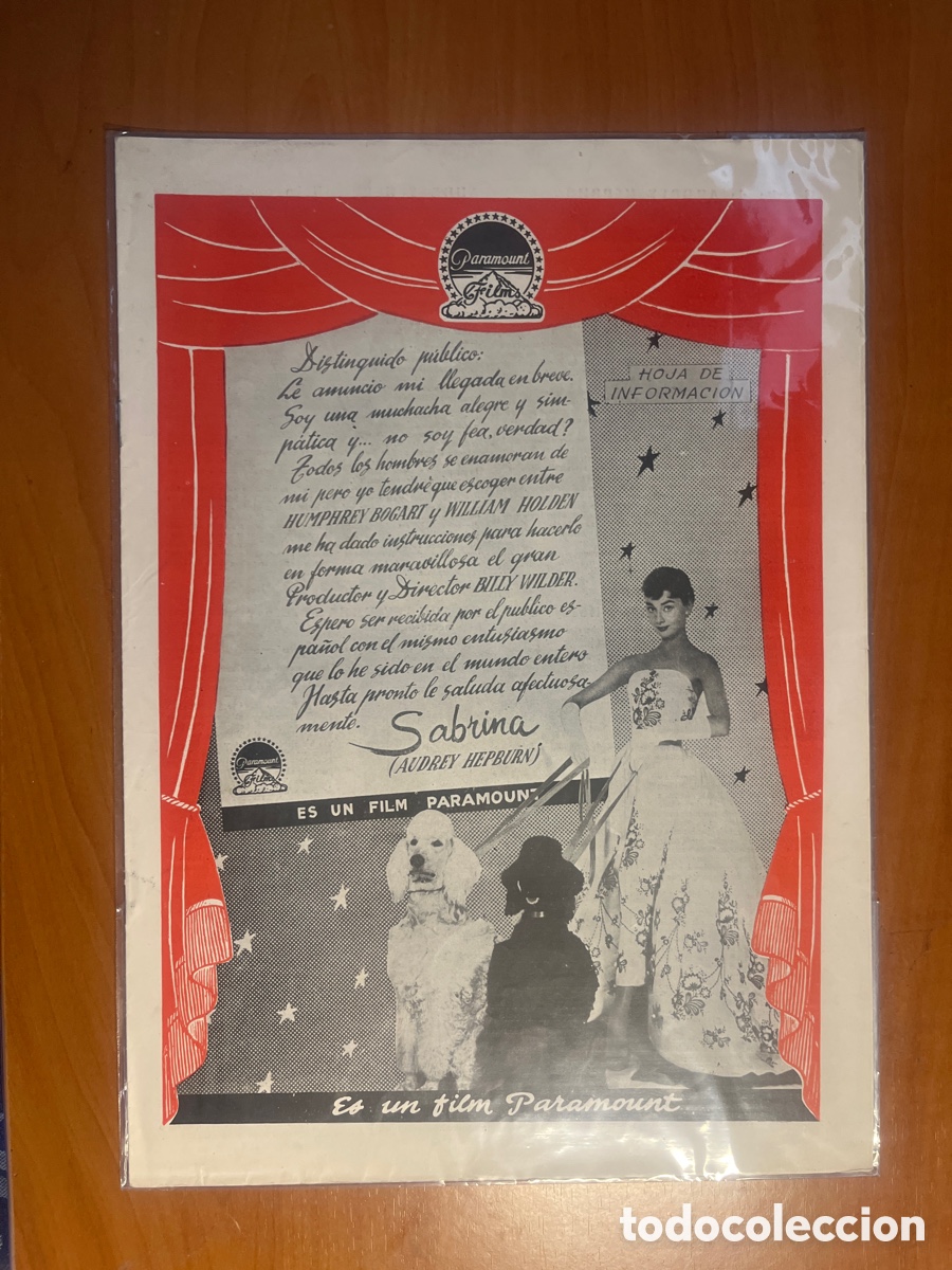 Cine: SABRINA HOJA DE INFORMACI&Oacute;N, (PARAMOUNT FILM)