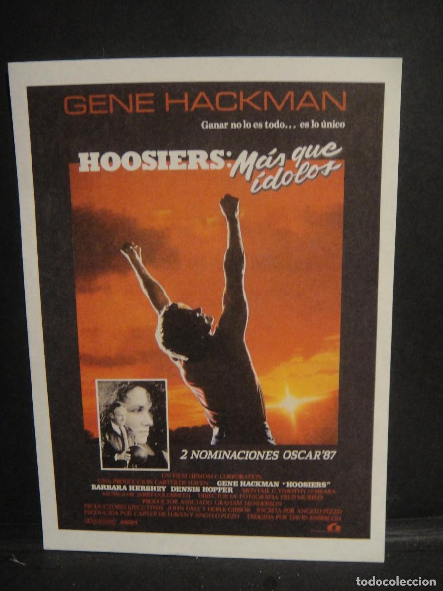Cine: hoosiers , mas que idolos , folleto de mano , publicidad en reverso