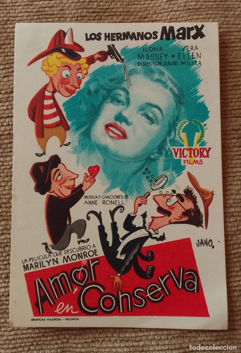 Cine: PROGRAMA DE CINE. AMOR EN CONSERVA. LOS HERMANOS MARX. JANO. MARILYN MONROE. DE MANO.