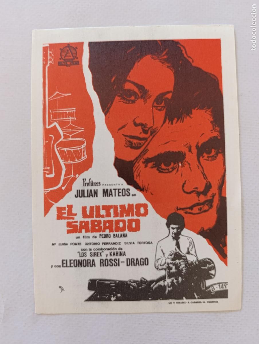 Cine: FOLLETO DE MANO - EL ULTIMO SABADO - JULIAN MATEOS - SIN PUBLICIDAD (149F)