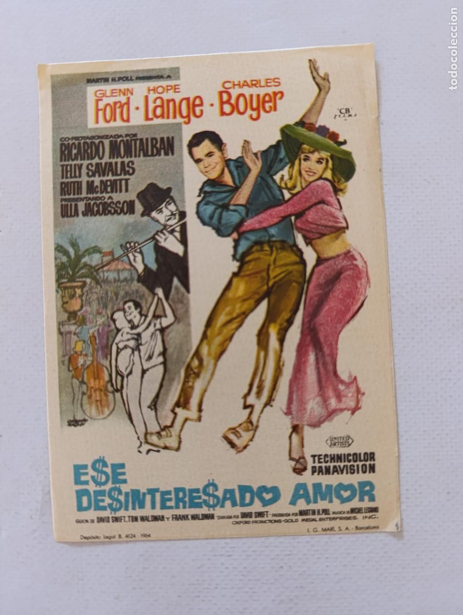 Cine: FOLLETO DE MANO - ESE DESINTERESADO AMOR - GLENN FORD, HOPE LANGE - SIN PUBLICIDAD (149F)