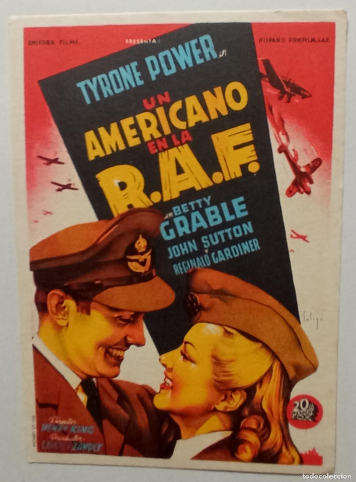 Cine: PROGRAMA DE CINE. TYRONE POWER. UN AMERICANO EN LA R.A.F. DIBUJO DE SOLIG&Oacute;.
