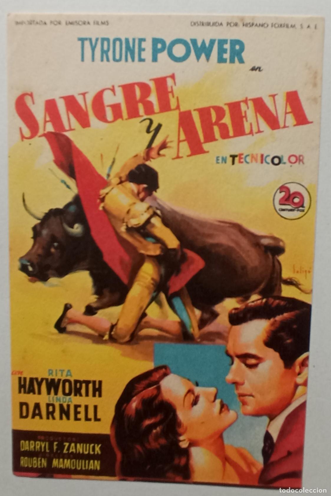 Cine: PROGRAMA DE CINE. TYRONE POWER. RITA HAYWORTH. SANGRE Y ARENA. DIBUJO DE SOLIG&Oacute;.