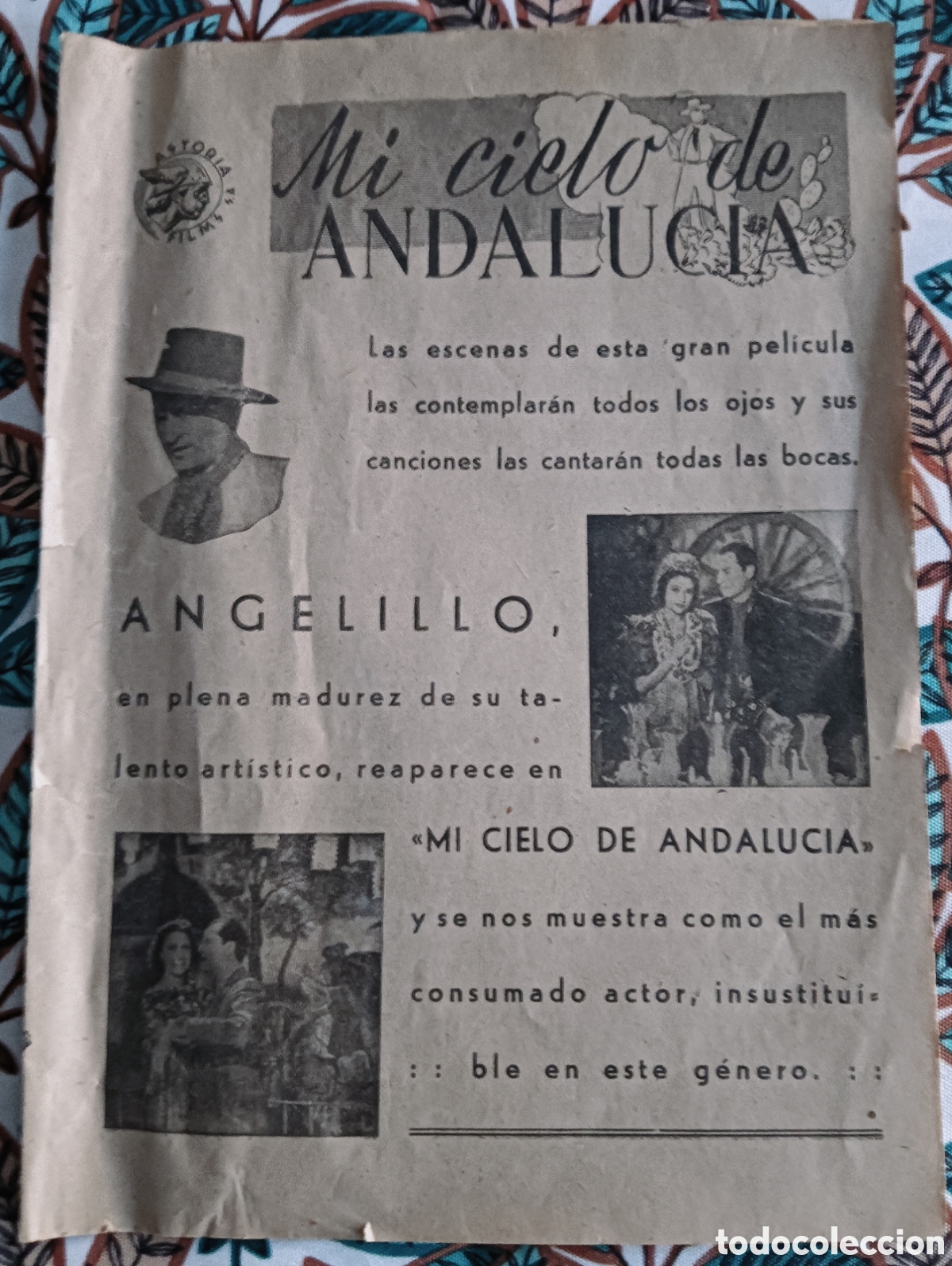 Cine: MI CIELO DE ANDALUC&Iacute;A - FOLLETO CINE CON CANCIONERO- ANGELILLO