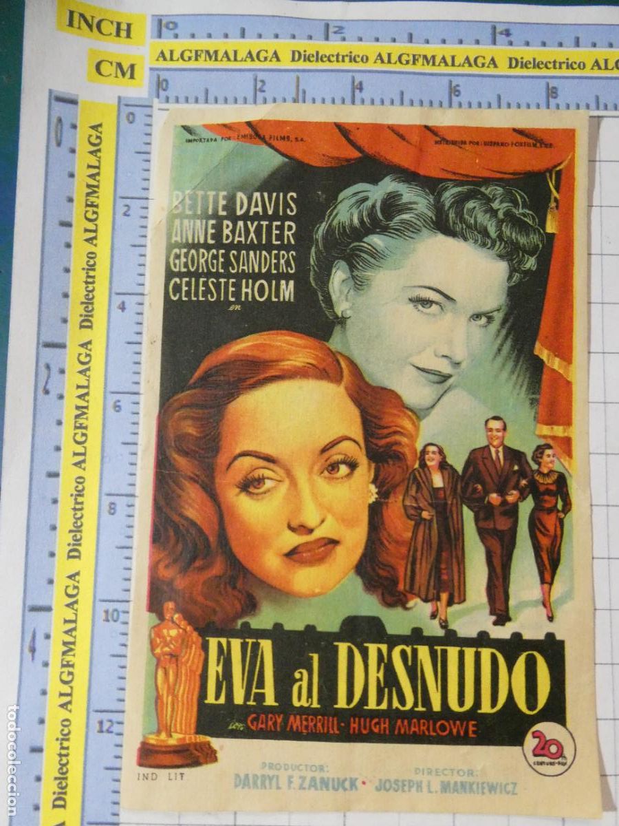 Cine: PROGRAMA DE MANO. PEL&Iacute;CULA EVA AL DESNUDO 1952. PUBLICIDAD CINE ECHEGARAY M&Aacute;LAGA. 223
