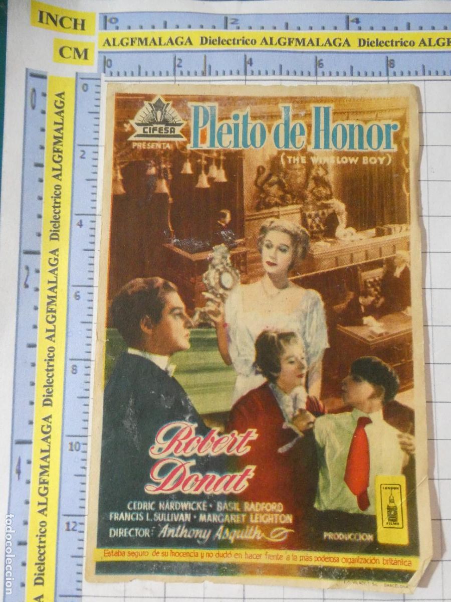Cine: PROGRAMA DE MANO. PEL&Iacute;CULA PLEITO DE HONOR. PUBLICIDAD CINE ECHEGARAY M&Aacute;LAGA. 227