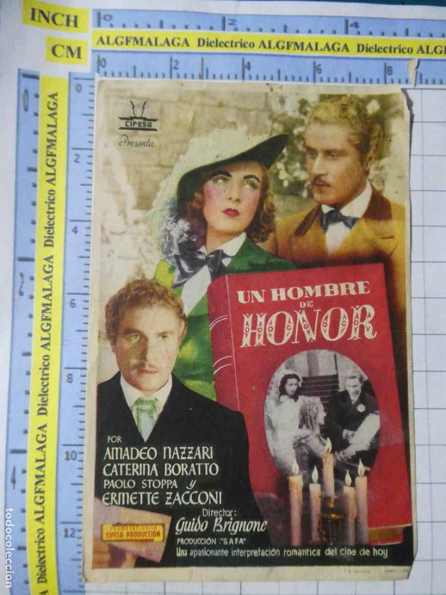 Cine: PROGRAMA DE MANO. PEL&Iacute;CULA UN HOMBRE DE HONOR. PUBLICIDAD CINE GOYA M&Aacute;LAGA. 241