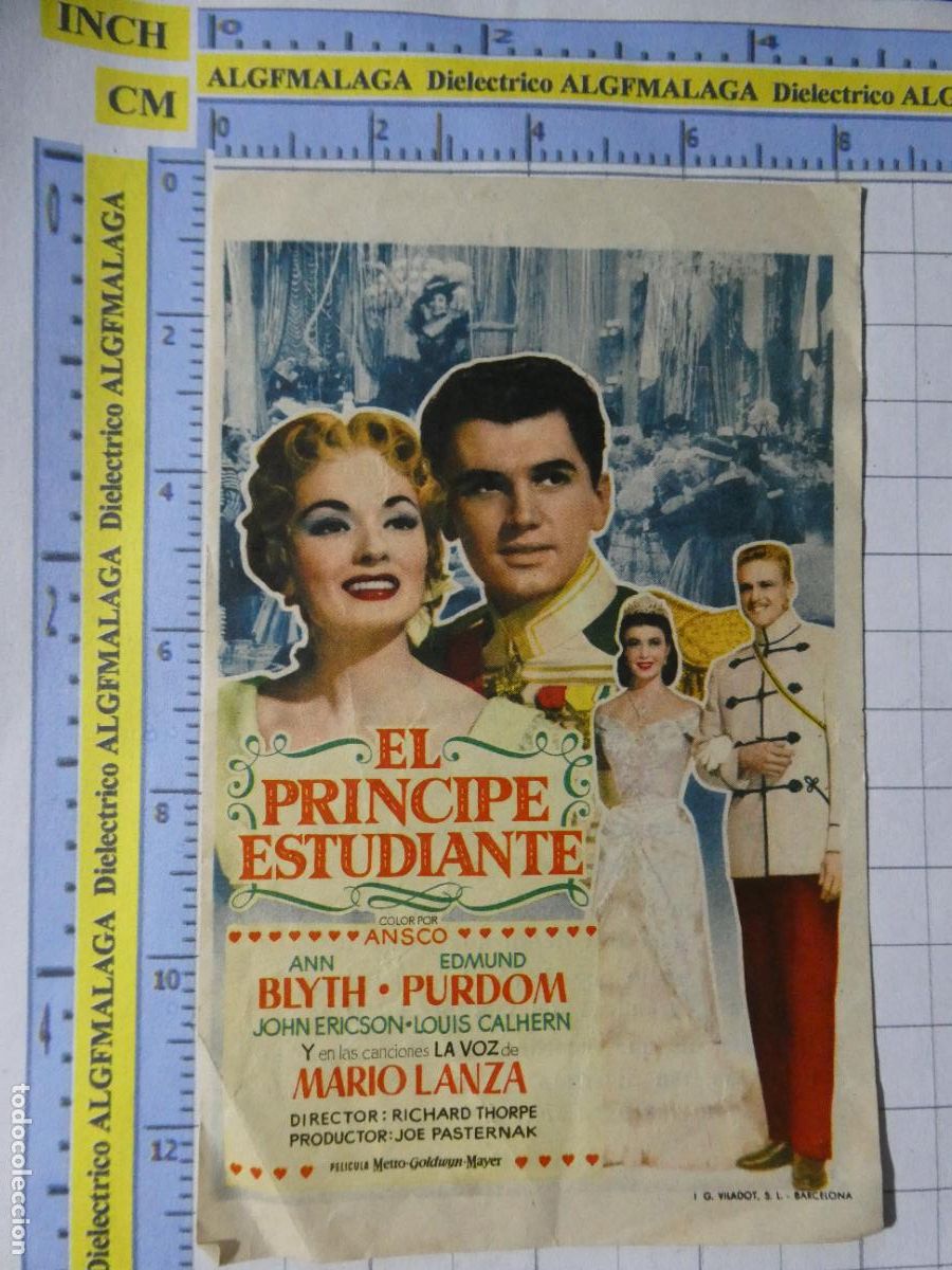 Cine: PROGRAMA DE MANO. PEL&Iacute;CULA EL PR&Iacute;NCIPE ESTUDIANTE. PUBLICIDAD CINE GRAN ALB&Eacute;NIZ M&Aacute;LAGA. 252