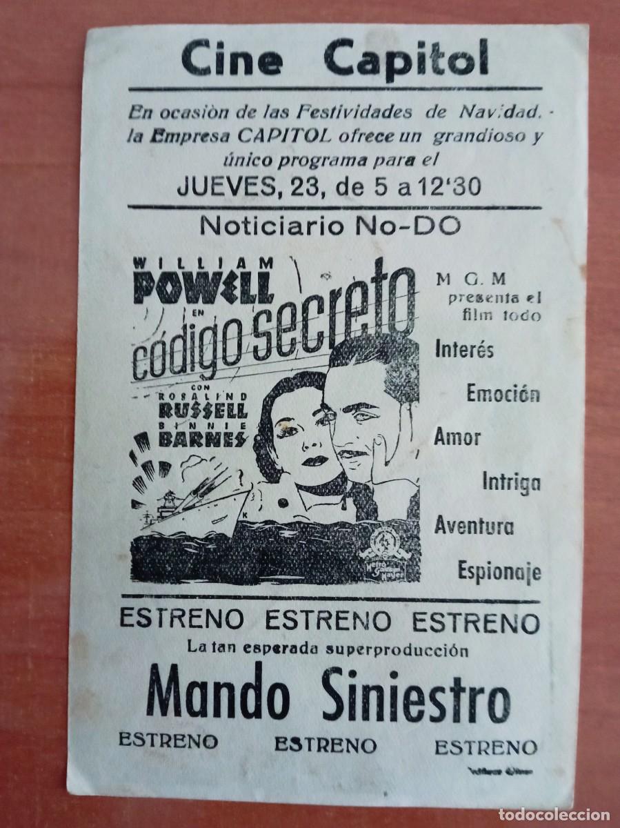 Cine: CODIGO SECRETO, WILLIAM POWELL, CLICH&Eacute; DETRAS DE MANDO SINIESTRO, CINE CAPITOL