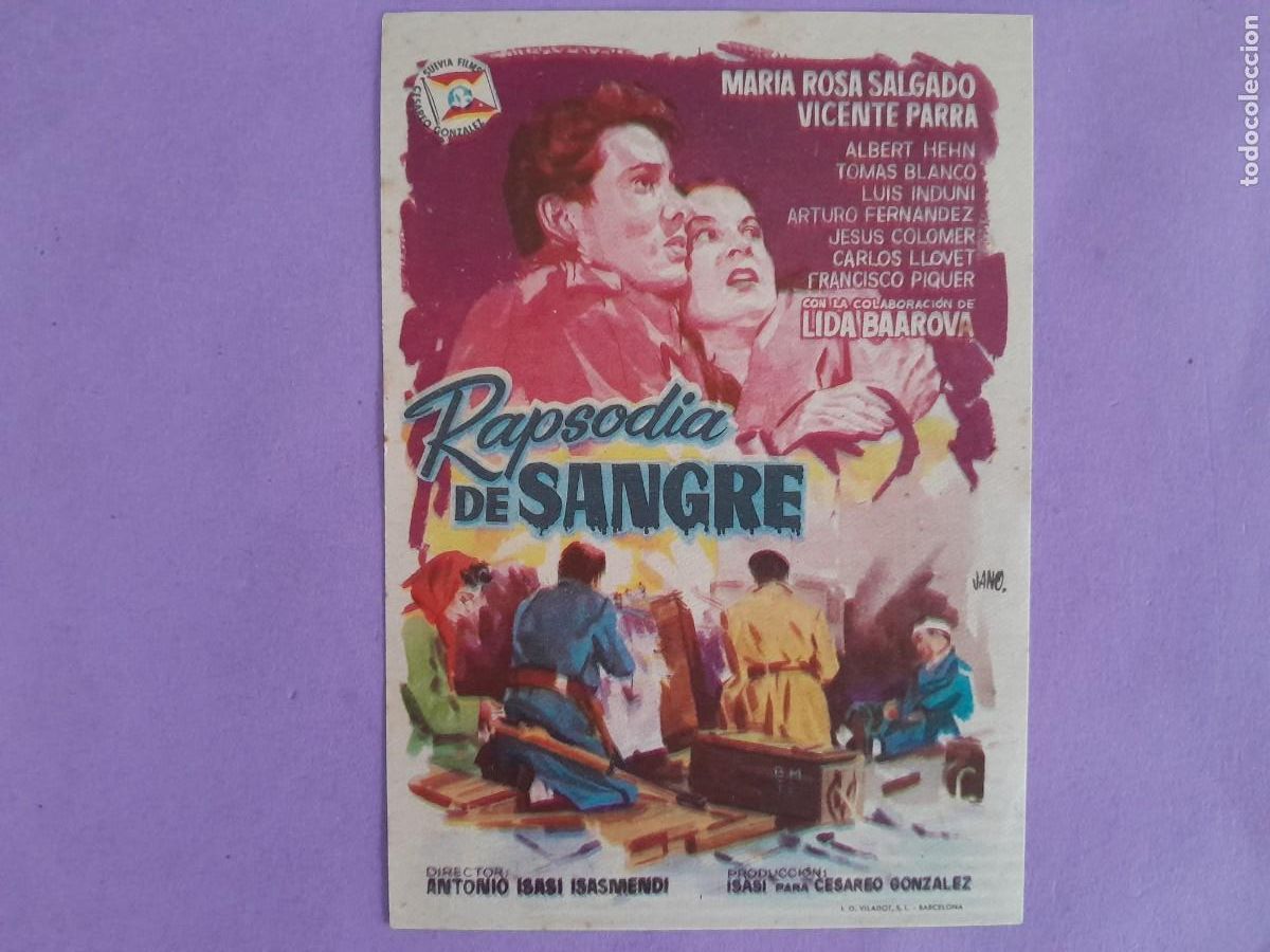 Cine: FOLLETO DE MANO RAPSODIA DE SANGRE MARIA ROSA SALGADO VICENTE PARRA JANO F-65 PUBLICIDAD