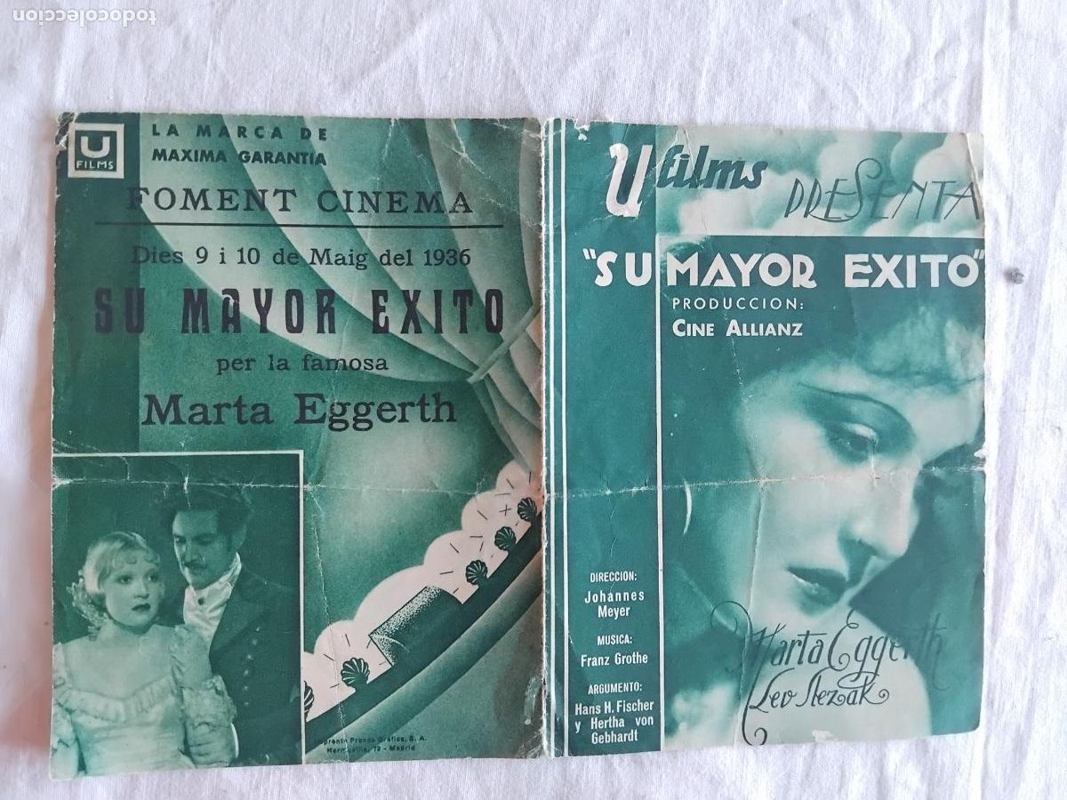 Cine: PROGRAMA DE CINE DOBLE SU MAYOR EXITO. MARTA EGGERTH. FOMENT CINEMA 1936. - Foto 1