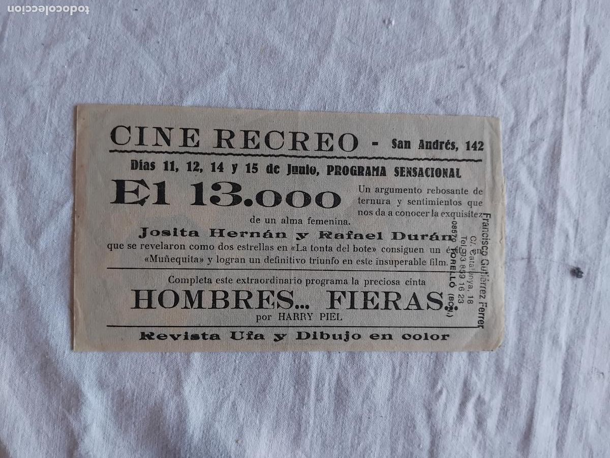 Cine: PROGRAMA DE CINE EL 13.OOO. CINE RECREO 1941. - Foto 2