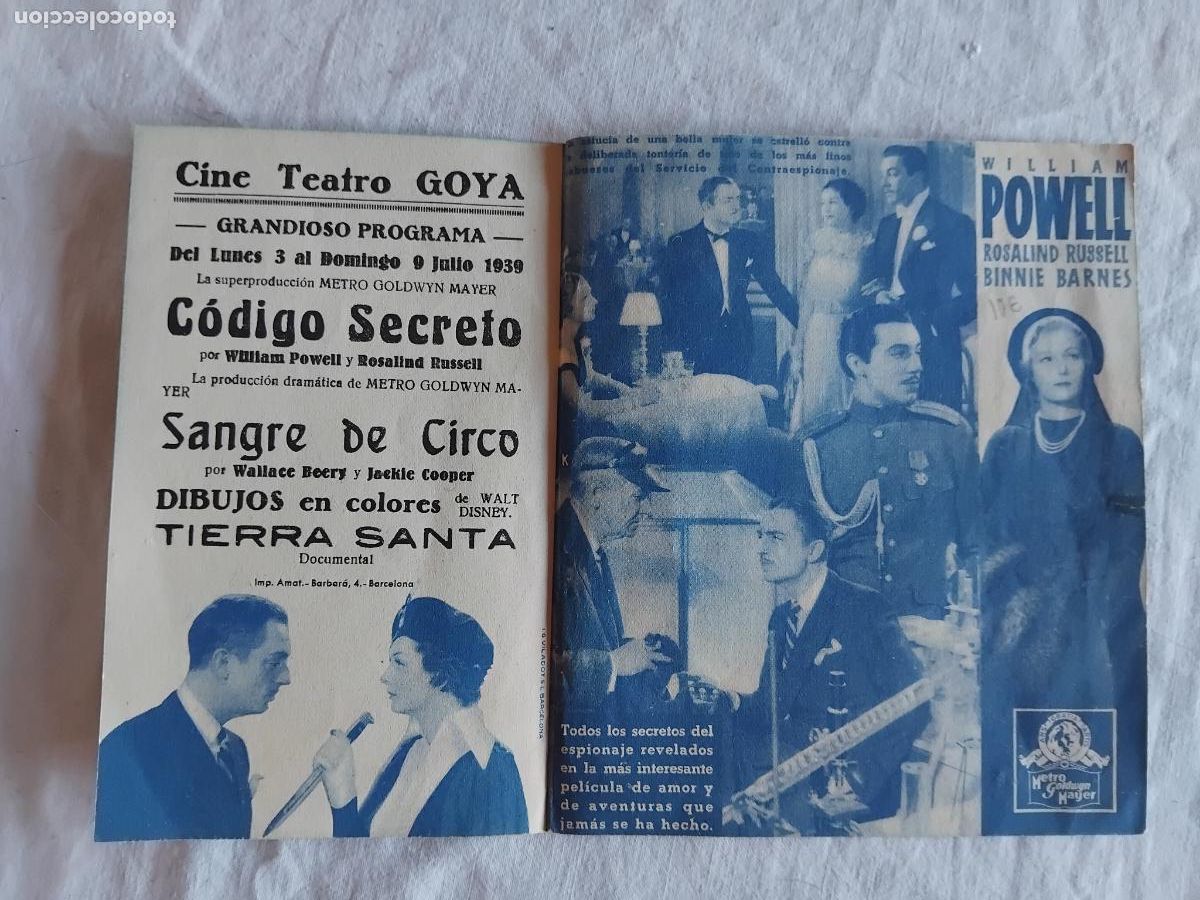 Cine: PROGRAMA DE CINE DOBLE CODIGO SECRETO. WILLIAM POWELL. CINE TEATRO GOYA. - Foto 2