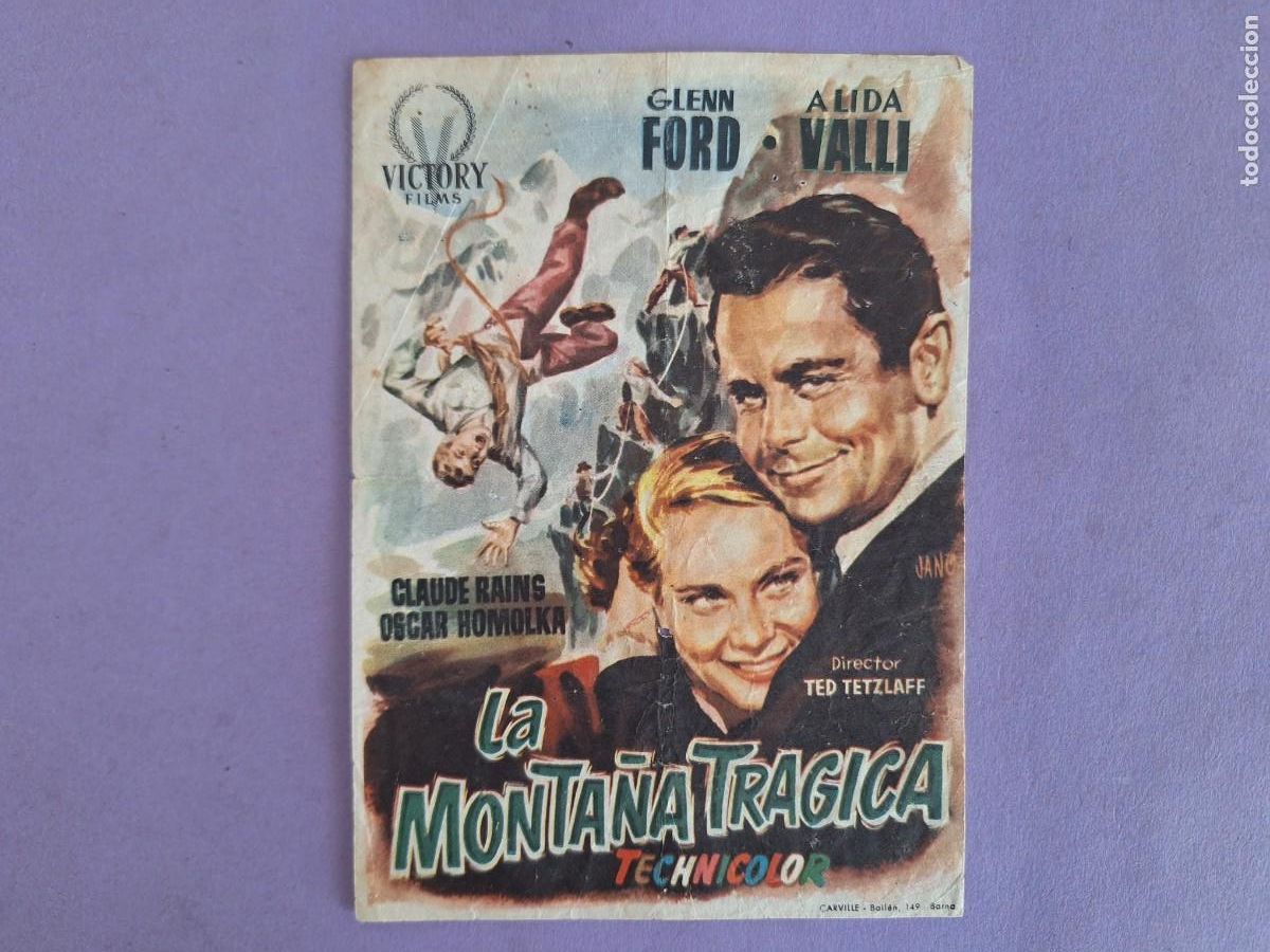 Cine: FOLLETO DE MANO LA MONTA&Ntilde;A TRAGICA GLENN FORD F-84 CON PUBLICIDAD