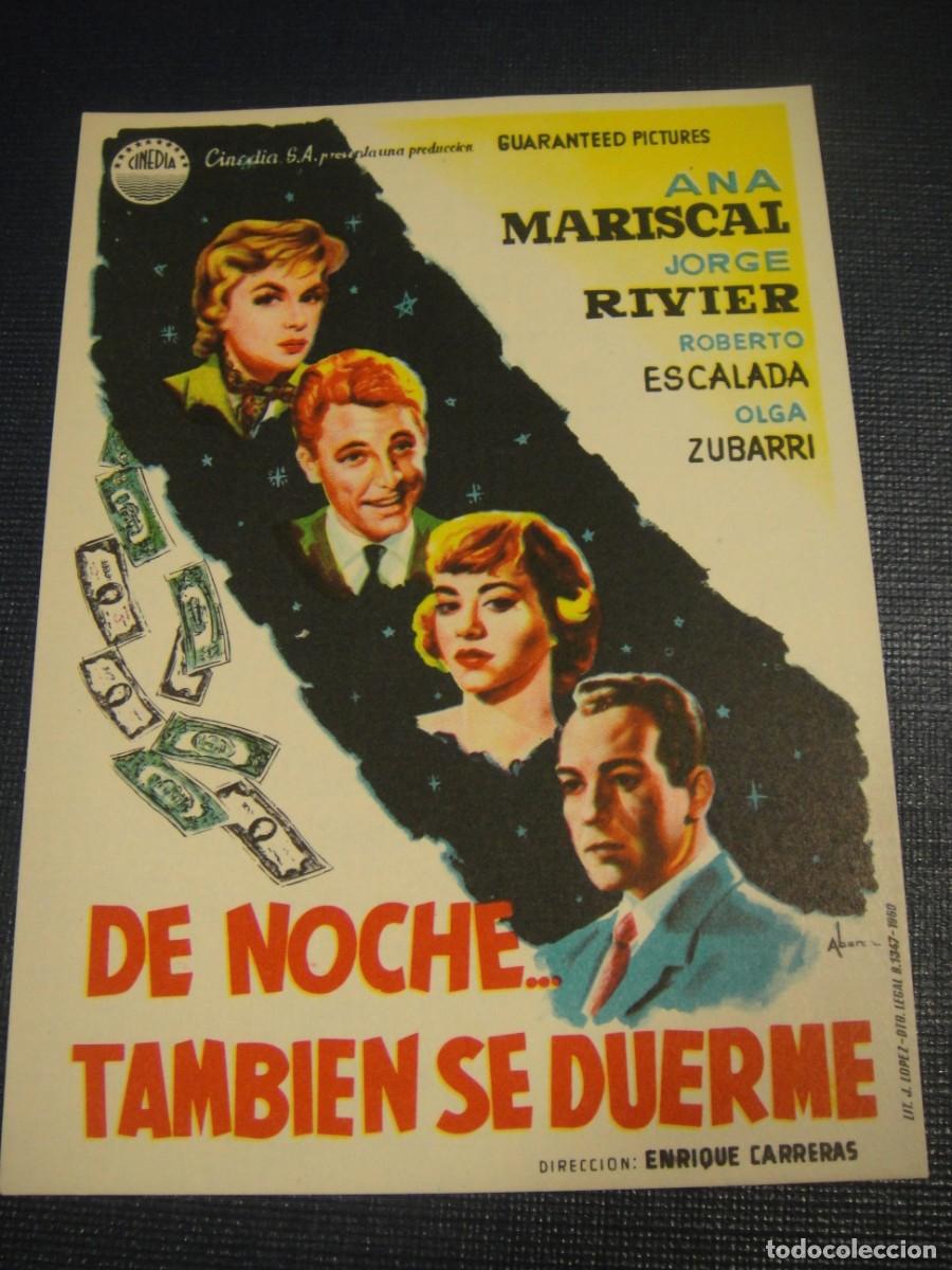 Cine: de noche tambien se duerme - folleto de mano ,sin publicidad