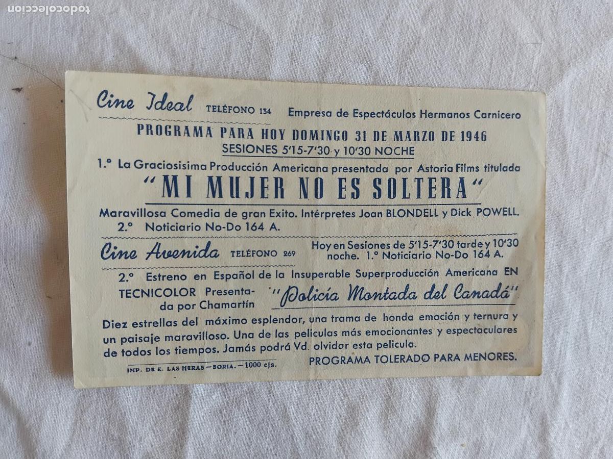 Cine: PROGRAMA DE CINE MI MUJER NO ES SOLTERA. CINE IDEAL 1946. - Foto 2