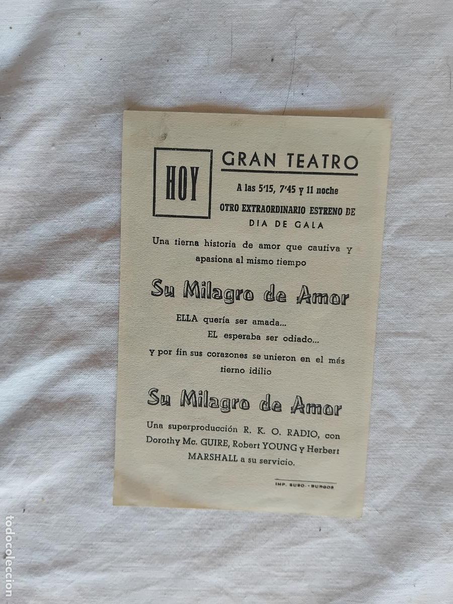 Cine: PROGRAMA DE CINE SU MILAGRO DE AMOR. GRAN TEATRO. - Foto 2