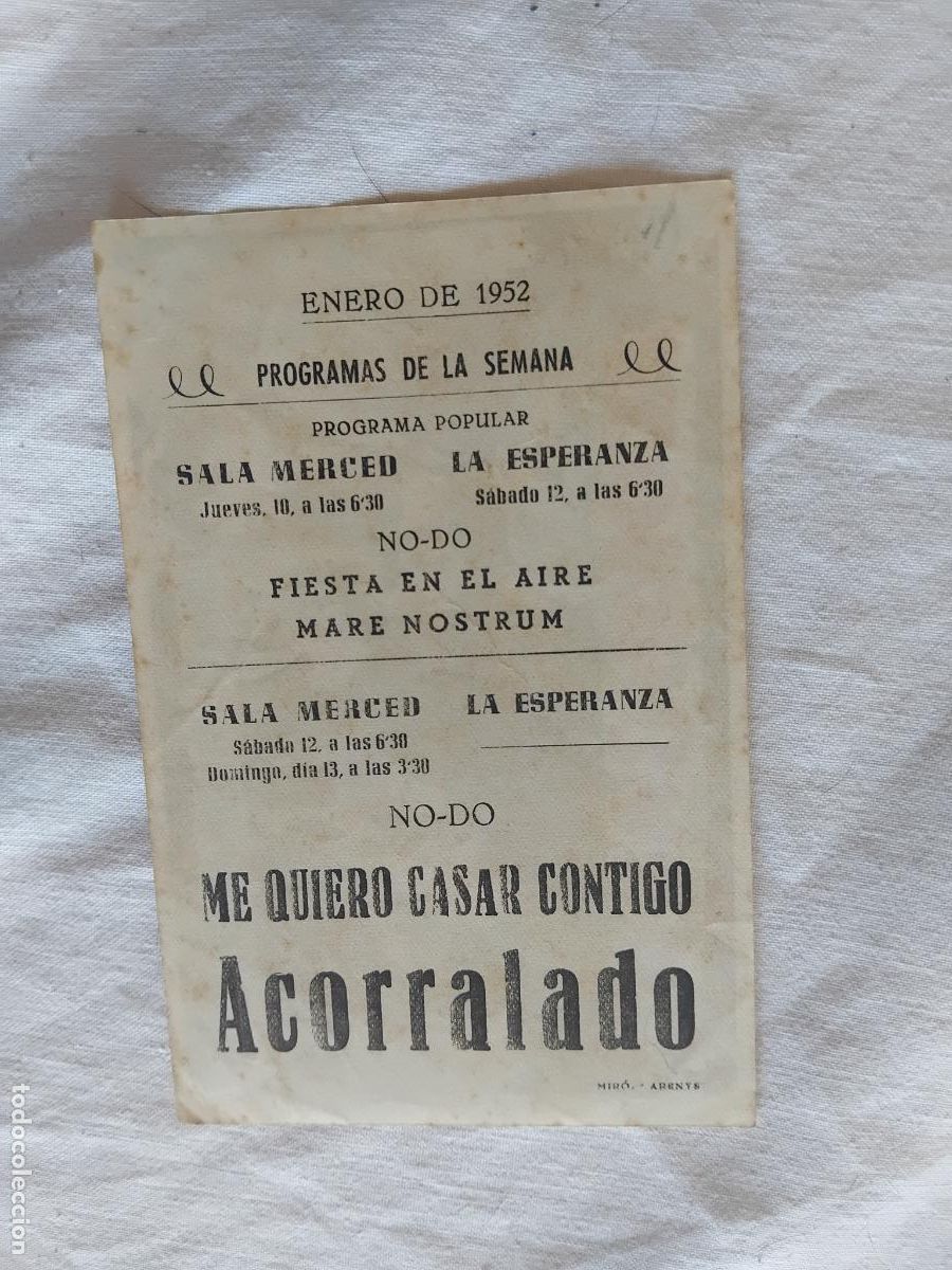 Cine: PROGRAMA DE CINE ACORRALADO. 1952. SALA MERCED Y LA ESPERANZA. - Foto 2