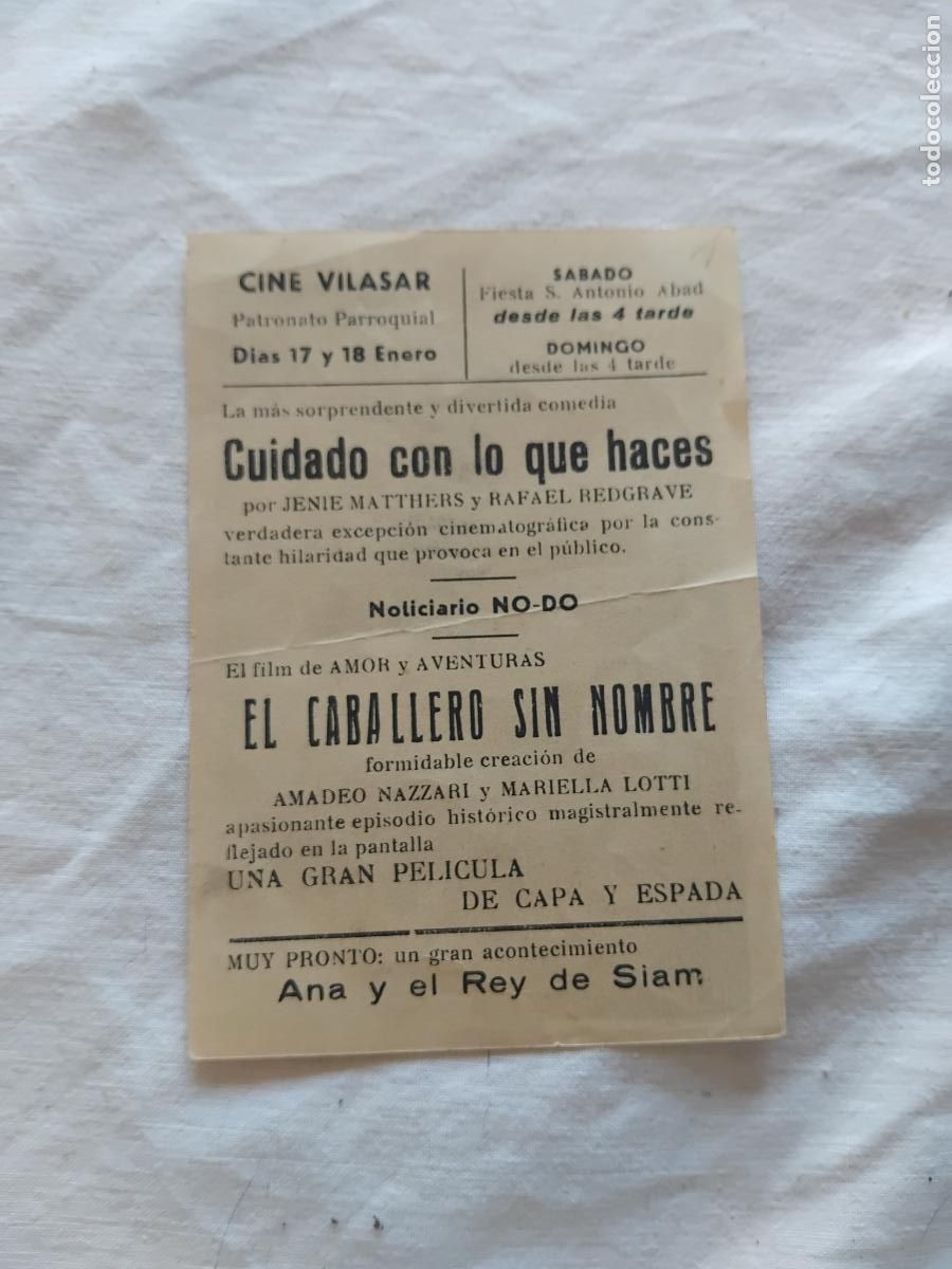 Cine: PROGRAMA DE CINE EL CABALLERO SIN NOMBRE. CINE VILASAR. - Foto 2