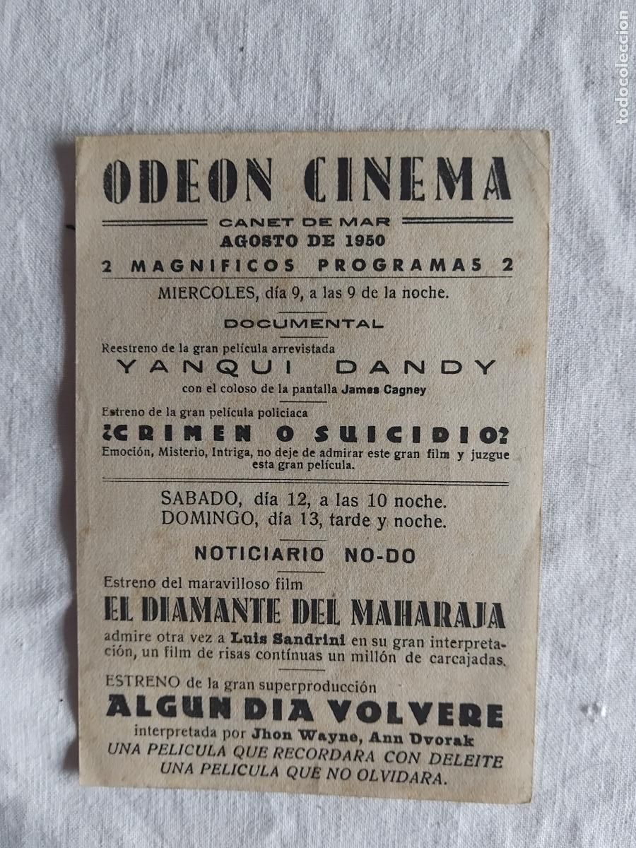 Cine: PROGRAMA DE CINE YANQUI DANDY. ODEON CINEMA CANET DE MAR 1950. - Foto 2
