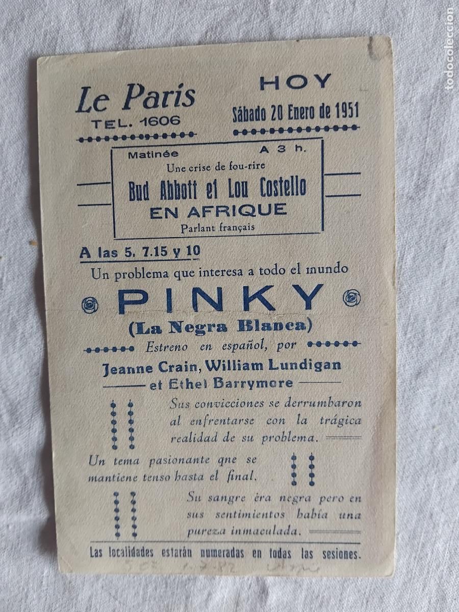Cine: PROGRAMA DE CINE PINKY. LE PARIS 1951. - Foto 2