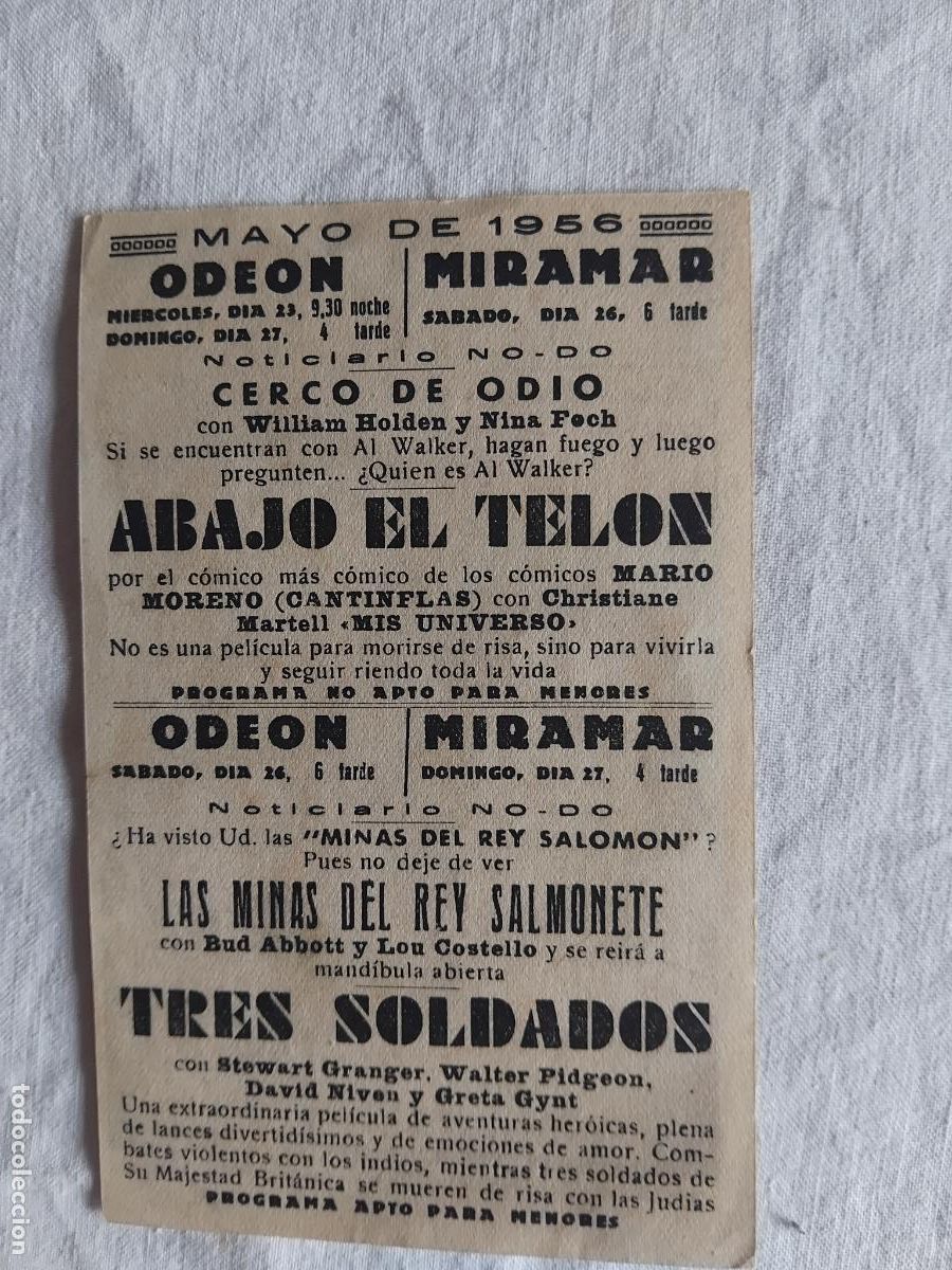 Cine: PROGRAMA DE CINE ABAJO EL TELON. CANTINFLAS. 1956. ODEON - MIRAMAR - Foto 2