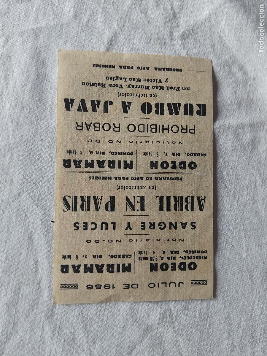 Cine: PROGRAMA DE CINE ABRIL EN PARIS. ODEON - MIRAMAR. 1956. - Foto 2