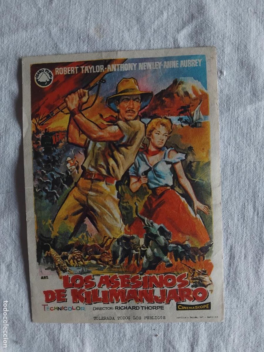 Cine: PROGRAMA DE CINE LOS ASESINOS DE KILIMANJARO. CINE MIRAMAR. CANET DE MAR 1960.