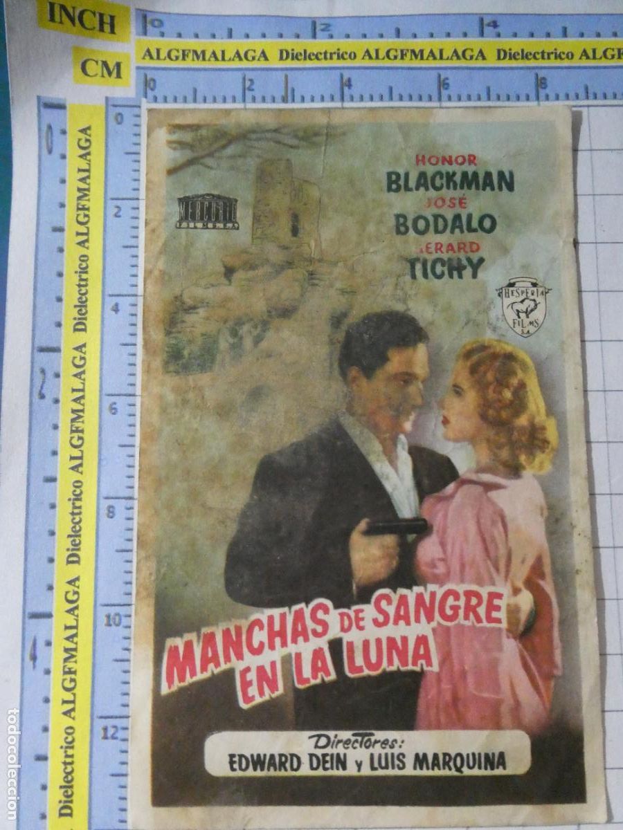 Cine: PROGRAMA MANO CINE PEL&Iacute;CULA MANCHAS DE SANGRE EN LA LUNA. PUBLICIDAD CINE ECHEGARAY M&Aacute;LAGA. 322