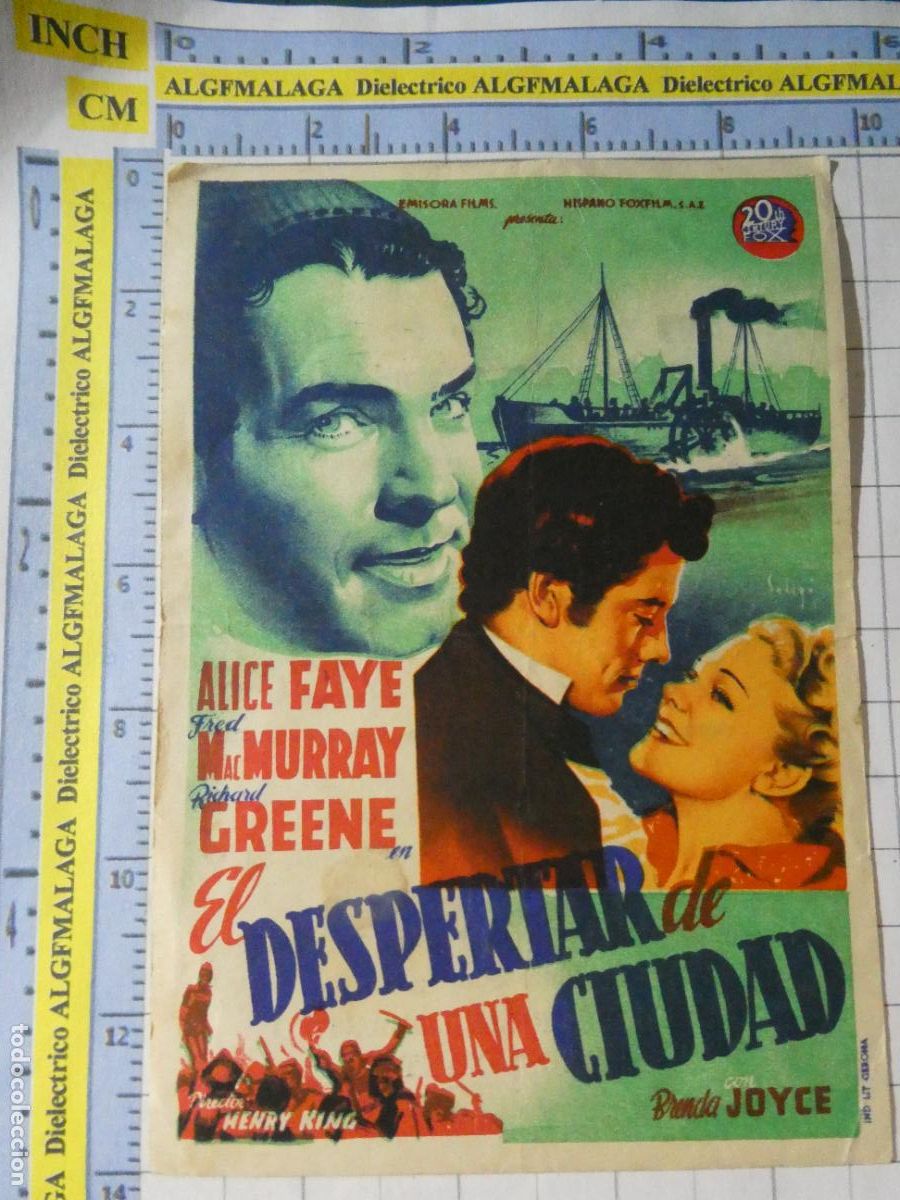 Cine: PROGRAMA MANO PELICULA EL DESPERTAR DE UNA CIUDAD. PUBLICIDAD CINE GOYA M&Aacute;LAGA. 335