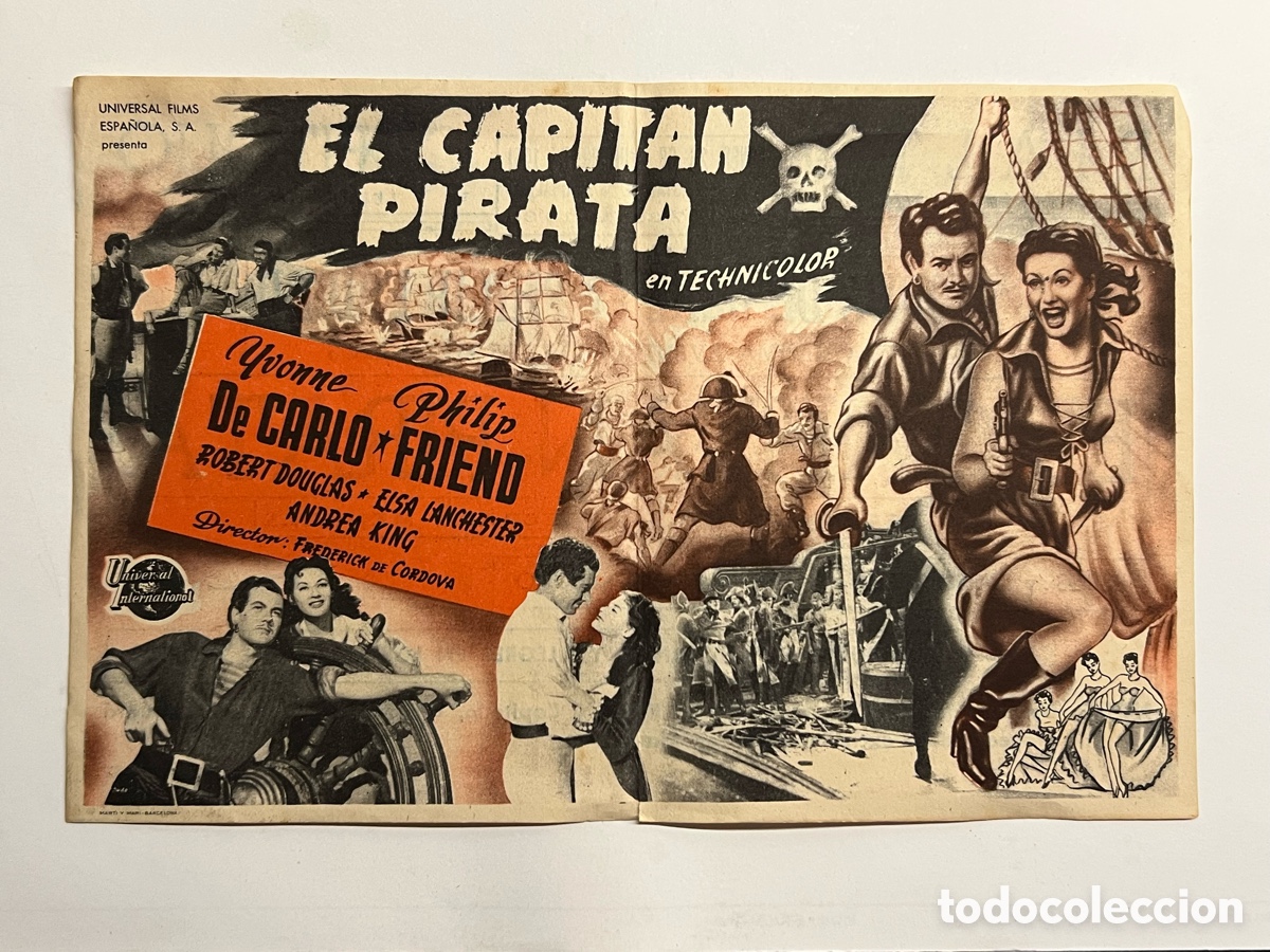 Cine: CASTELL&Oacute;N CINE RIALTO, Folleto EL CAPIT&Aacute;N PIRATA, con YVONNE de CARLO y PHILIP FRIEND (a.1951)
