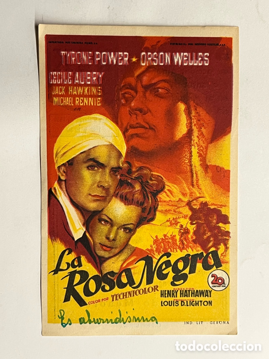 Cine: CASTELL&Oacute;N Cine Rex, LA ROSA NEGRA, con Tyrone Power y Orson Wells.. Aventuras (a.1951)