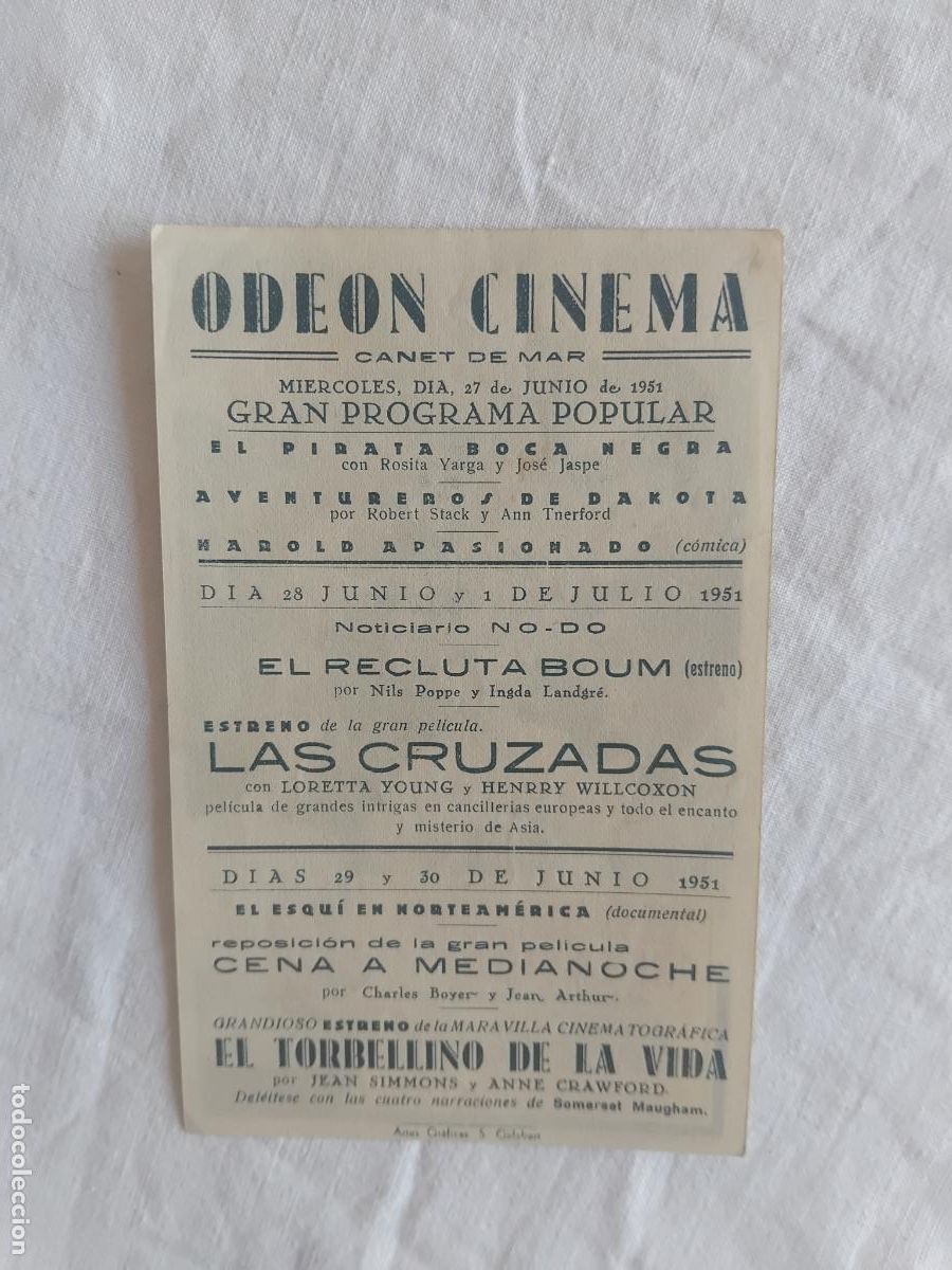 Cine: PROGRAMA DE CINE EL TORBELLINO DE LA VIDA. ODEON CINEMA CANET DE MAR 1951. - Foto 2