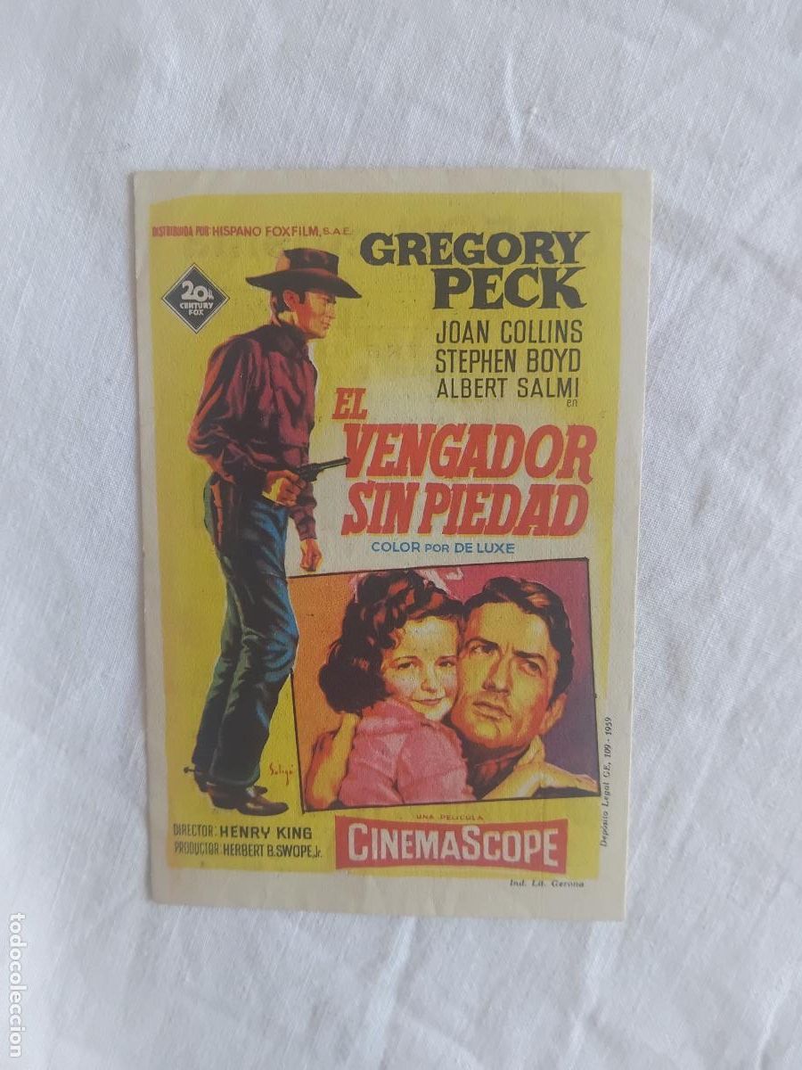Cine: PROGRAMA DE CINE EL VENGADOR SIN PIEDAD. ODEON CINEMA CANET DE MAR 1960.