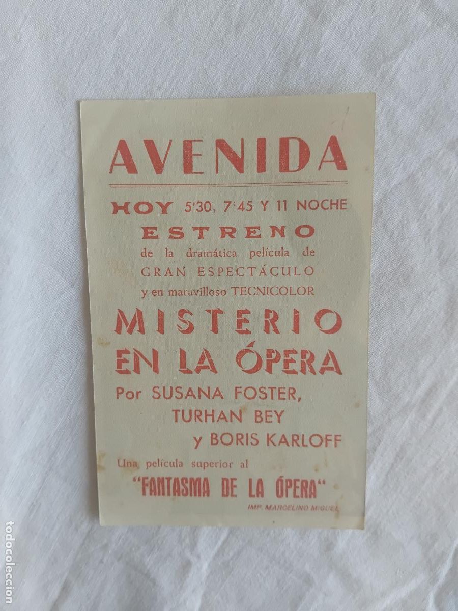 Cine: PROGRAMA DE CINE MISTERIO EN LA OPERA.BORIS KARLOFF. AVENIDA. - Foto 2