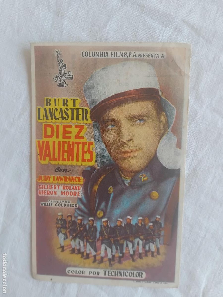 Cine: PROGRAMA DE CINE DIEZ VALIENTES. BURT LANCASTER. ODEON CINEMA CANET DE MAR 1953.