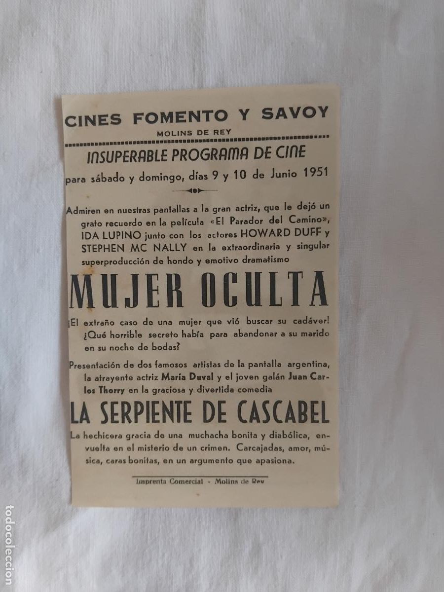 Cine: PROGRAMA DE CINE LA SERPIENTE DE CASCABEL. CINES FOMENTO Y SAVOY. 1951. - Foto 2