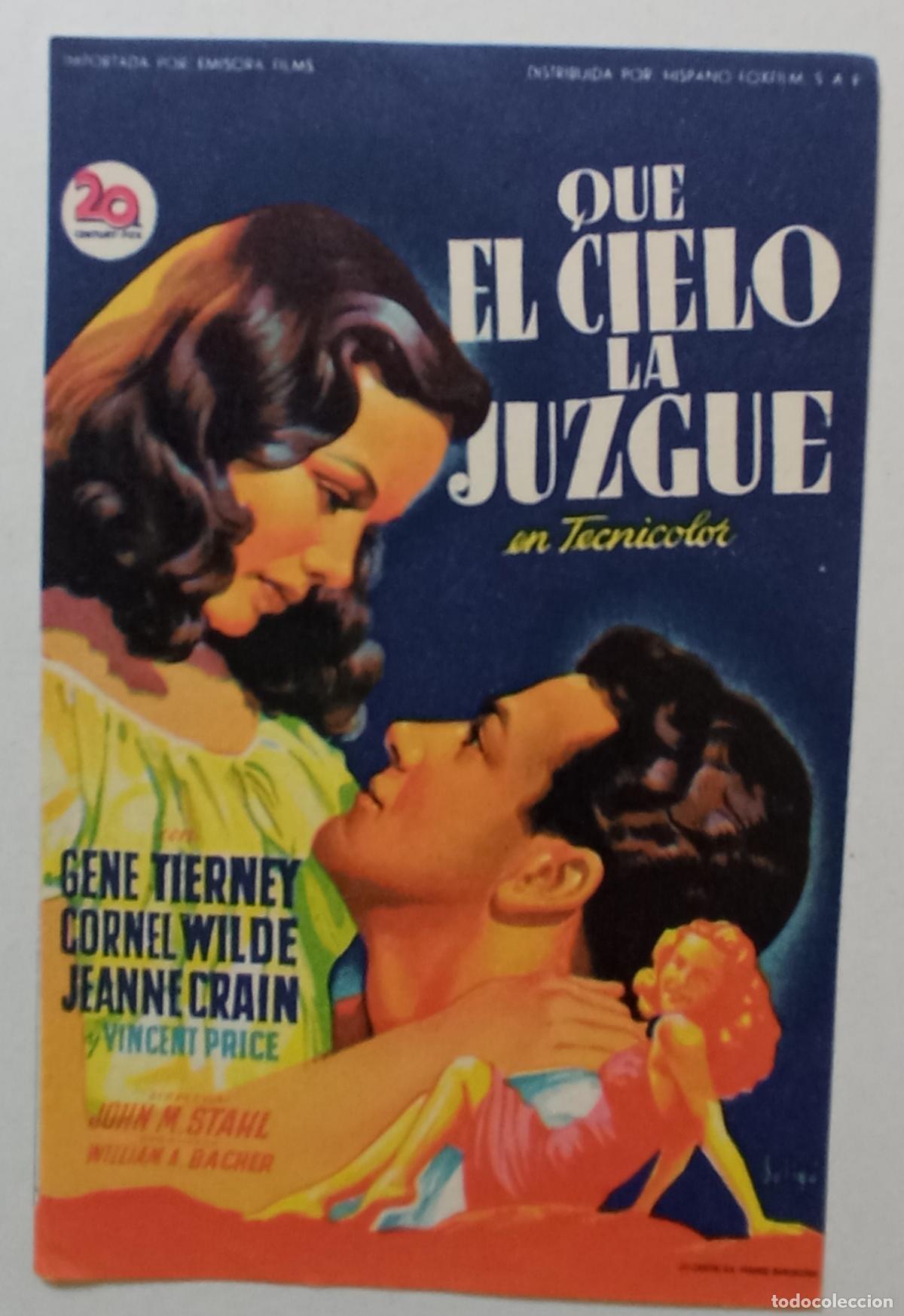 Cine: PROGRAMA DE CINE. GENE TIERNEY. QUE EL CIELO LA JUZGUE. SOLIG&Oacute;.