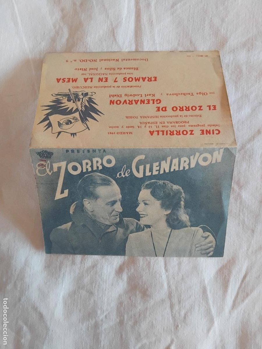 Cine: PROGRAMA DE CINE DOBLE EL ZORRO DE GLENARVON. CINE ZORRILLA 1943.