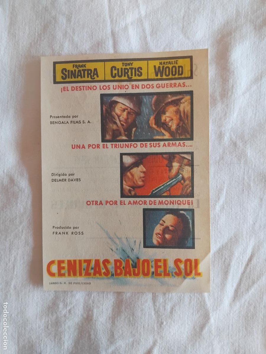 Cine: PROGRAMA CINE CENIZAS BAJO EL SOL. FRANK SINATRA TONY CURTIS NATALIE WOOD.SALON CINE ESPA&Ntilde;A MASNOU