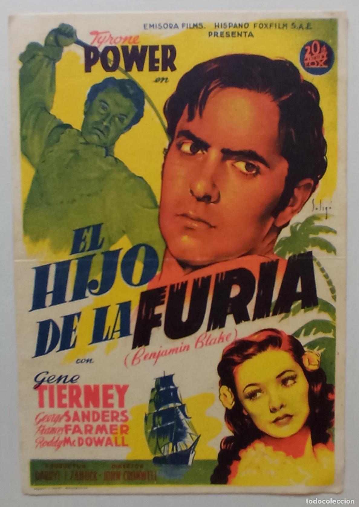 Cine: PROGRAMA DE CINE. TYRONE POWER. GENE TIERNEY. EL HIJO DE LA FURIA. SOLIG&Oacute;