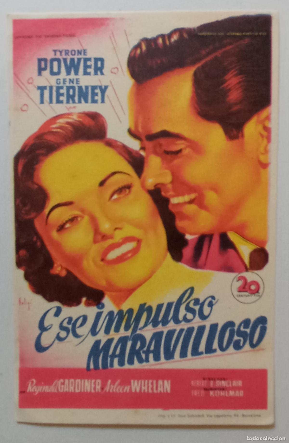 Cine: PROGRAMA DE CINE. TYRONE POWER. GENE TIERNEY. ESE IMPULSO MARAVILLOSO. SOLIG&Oacute;